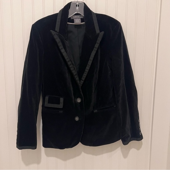 George Jackets & Blazers - Black Velvet Suit Jacket Smoking Blazer Grosgrain Ribbon 8 100% Cotton